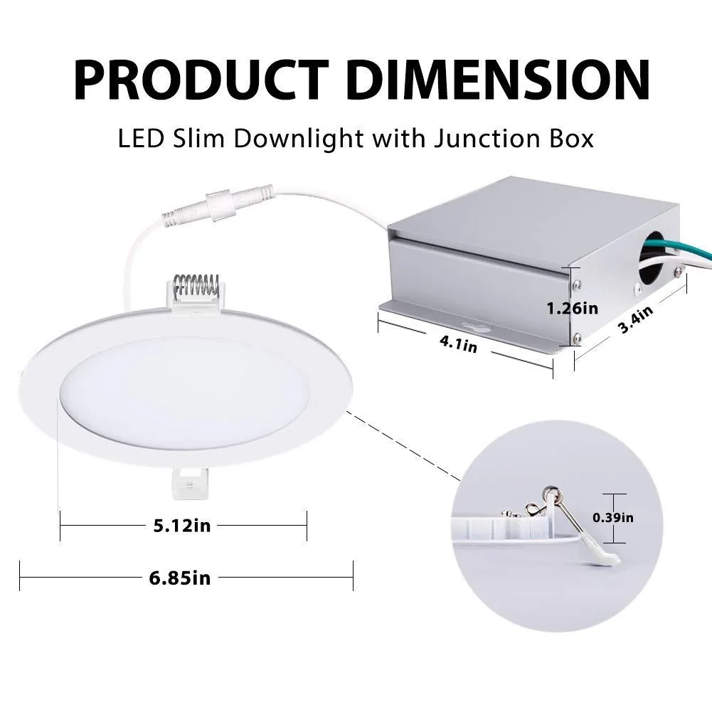 6" Ultra-Thin Led Recessed Lights 4000K Daylight Dimmable Ceiling Light Downlight with Junction Box 12.5W 850 lm ETL and Energy Star Certified 12 Pack