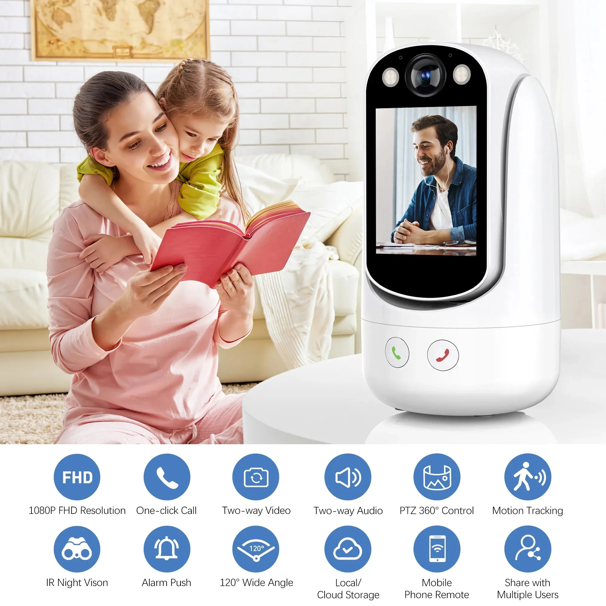 Advanced 1080P HD Baby Monitor with Two-Way Video Call, 2.8” Screen, AI Motion Detection, and Full-Color Night Vision for Home Security and Care of Infants, Pets, and Seniors