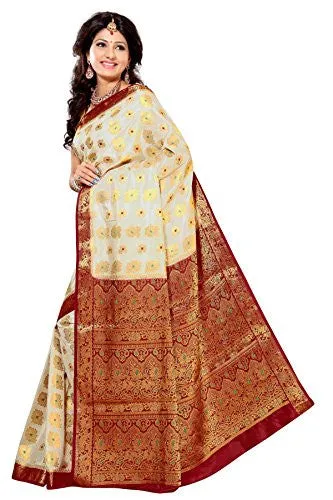 Alankrita Half White X Meroon Kanchipuram Art Silk Jacquard Saree