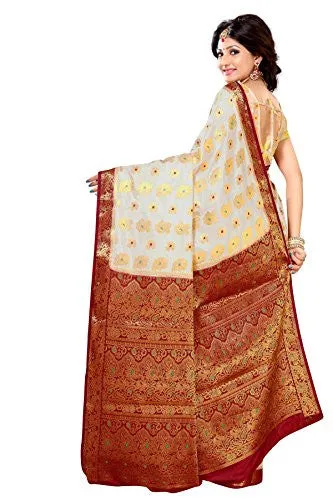 Alankrita Half White X Meroon Kanchipuram Art Silk Jacquard Saree