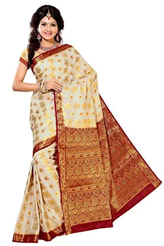 Alankrita Half White X Meroon Kanchipuram Art Silk Jacquard Saree