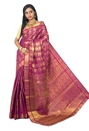 Alankrita Kanchipuram Art Silk Mango Meena Brocket Rich Pallu Saree With Stones(Rani)