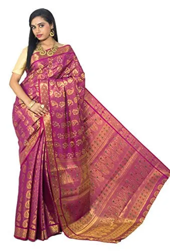 Alankrita Kanchipuram Art Silk Mango Meena Brocket Rich Pallu Saree With Stones(Rani)