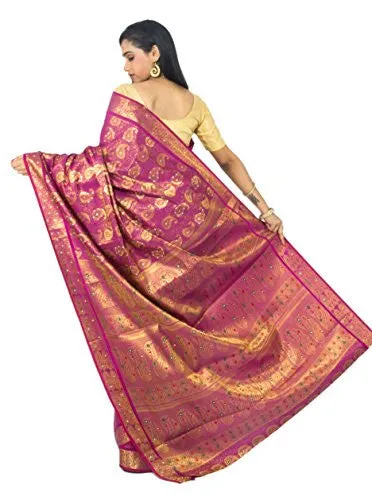 Alankrita Kanchipuram Art Silk Mango Meena Brocket Rich Pallu Saree With Stones(Rani)