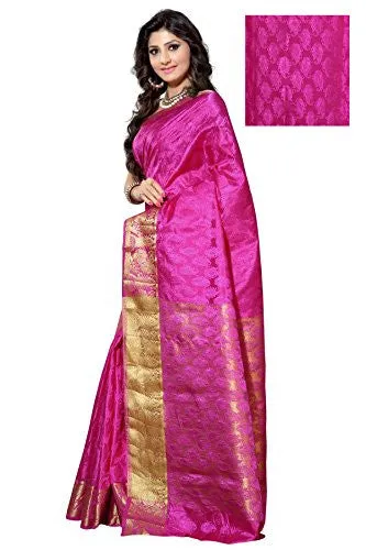 Alankrita Self Design Kanchipuram Art Silk Emboss Tissue Pallu Saree Rani Color