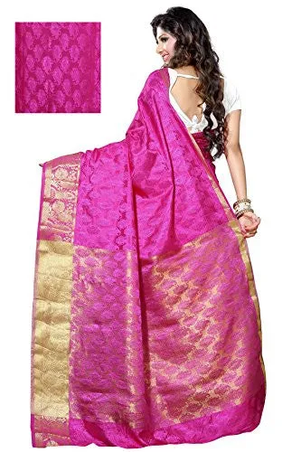 Alankrita Self Design Kanchipuram Art Silk Emboss Tissue Pallu Saree Rani Color