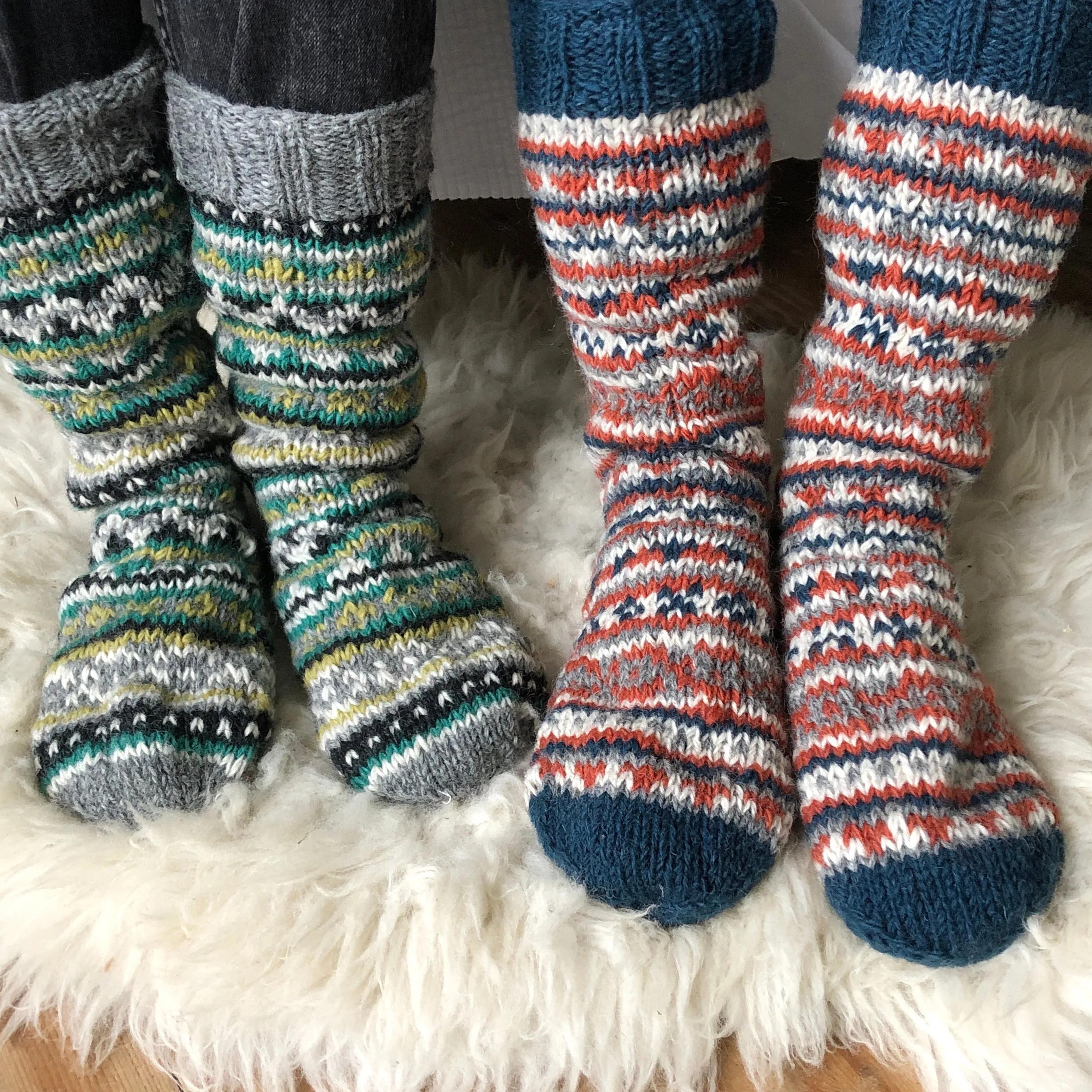 ANEKA Fair Isle Lined Wool Slipper Socks S/M/L (WS)