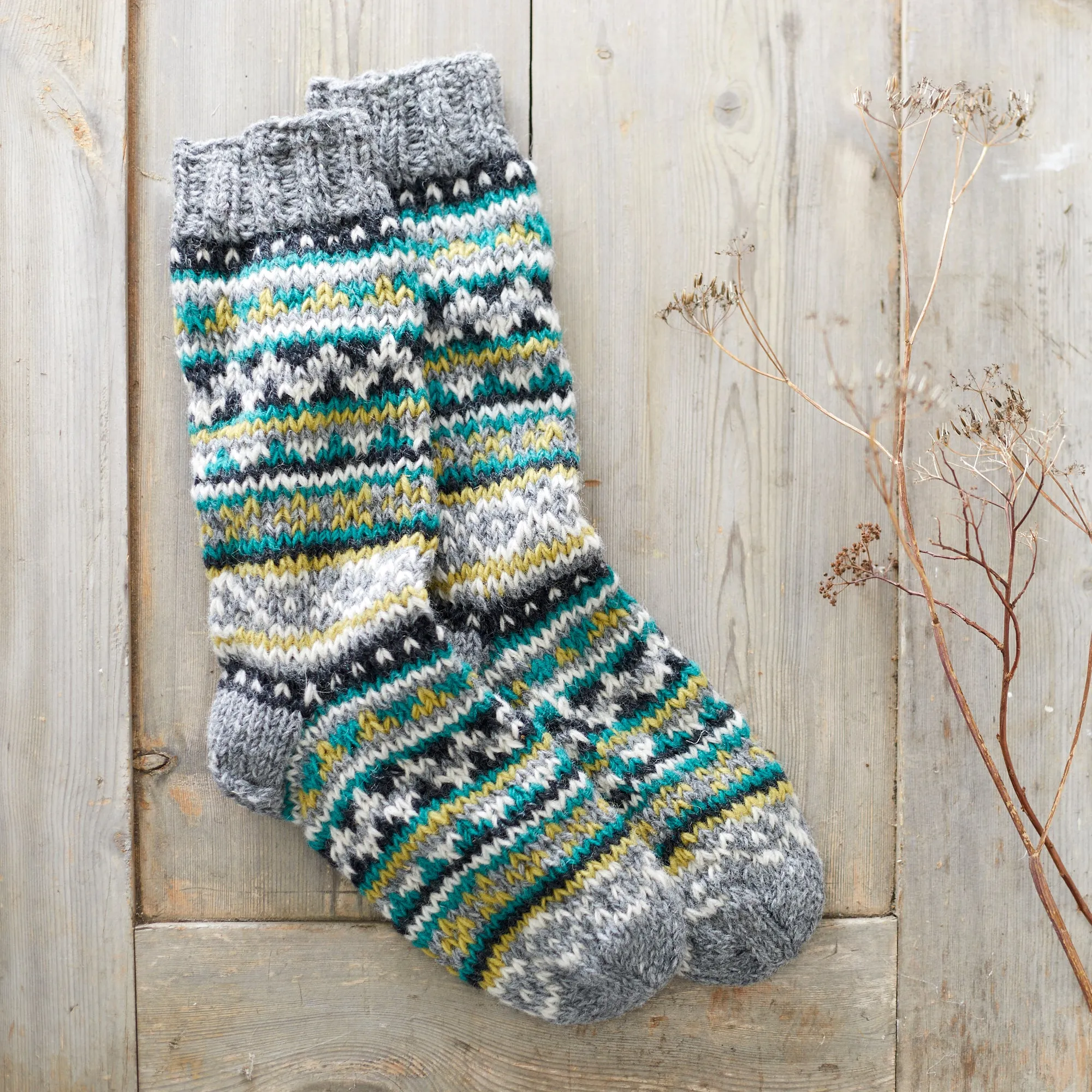 ANEKA Fair Isle Lined Wool Slipper Socks S/M/L (WS)