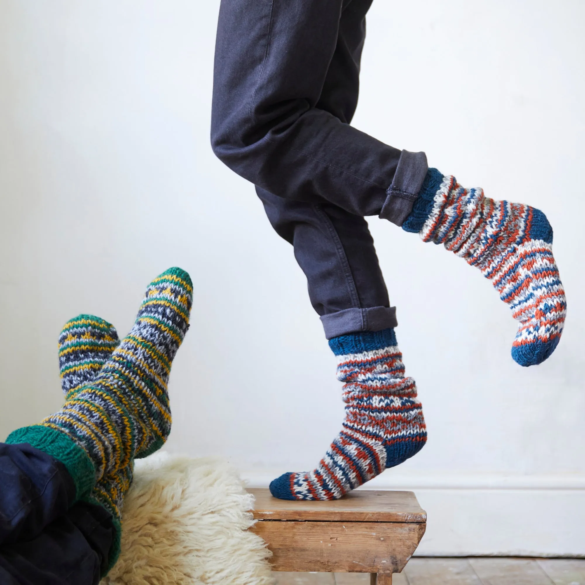 ANEKA Fair Isle Lined Wool Slipper Socks S/M/L (WS)