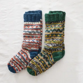 ANEKA Fair Isle Lined Wool Slipper Socks S/M/L (WS)