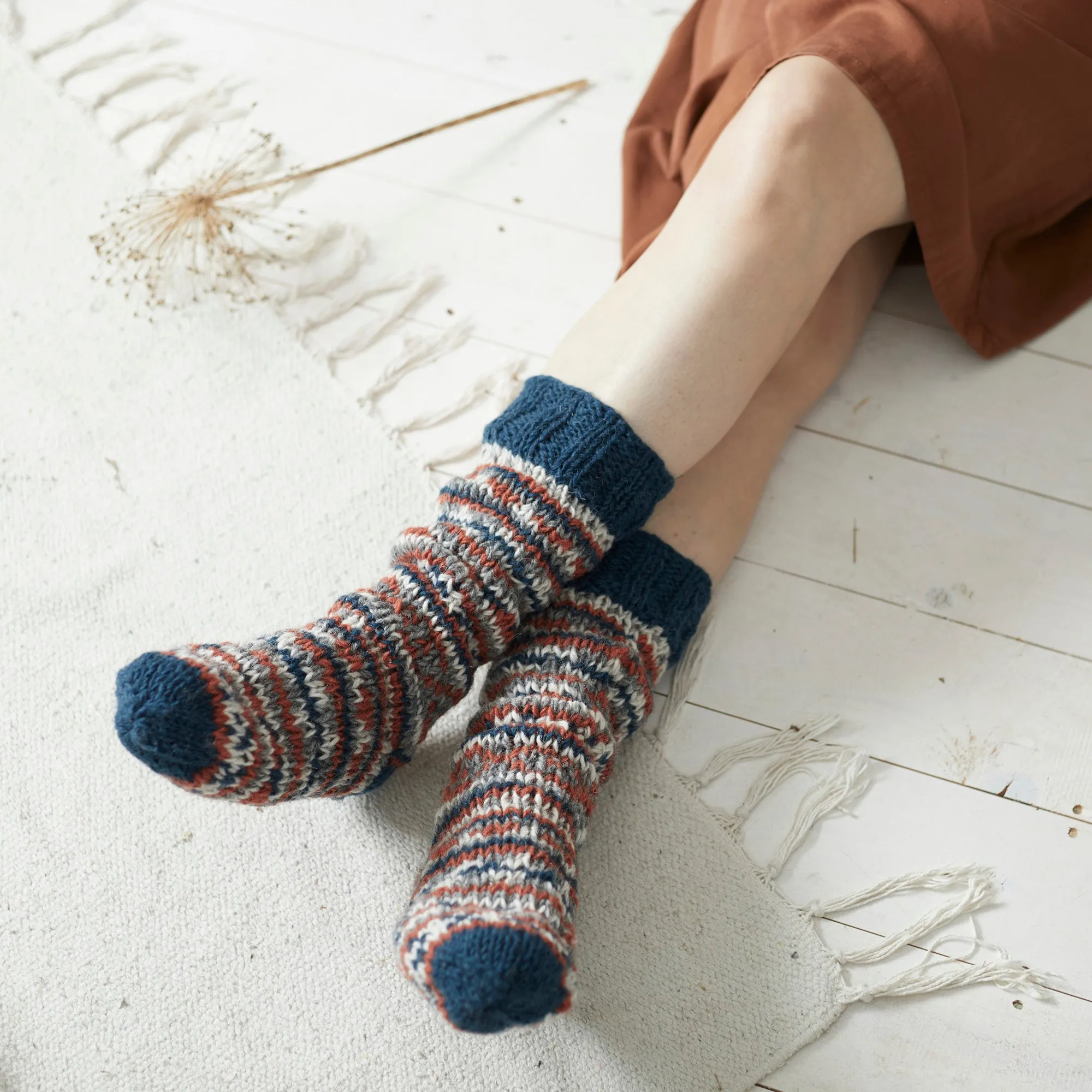 ANEKA Fair Isle Lined Wool Slipper Socks S/M/L (WS)