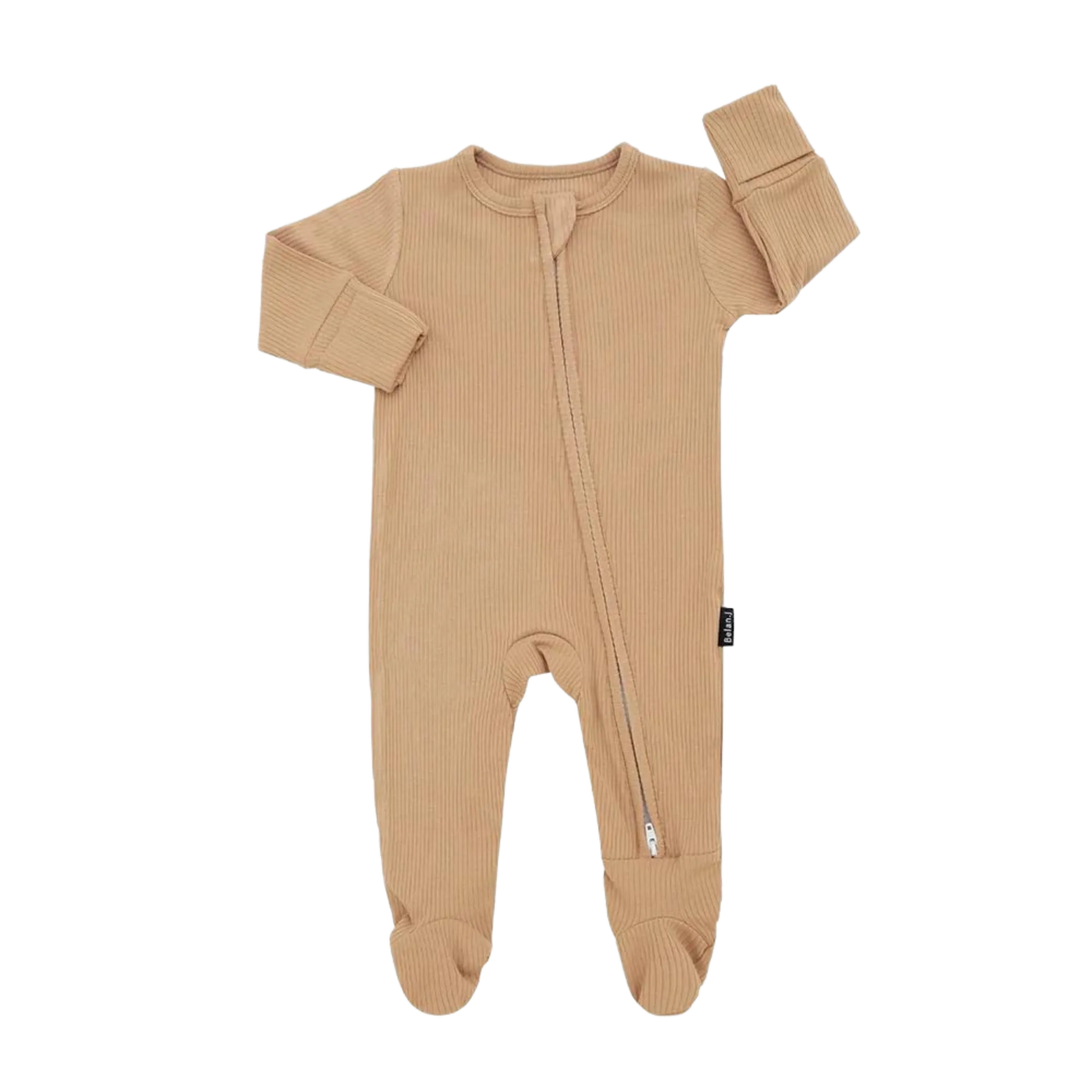 BELAN J Ribbed Bamboo Footed Zipper Sleeper - Amber