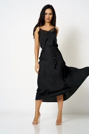 Black Lace Trim Cami Maxi Dress