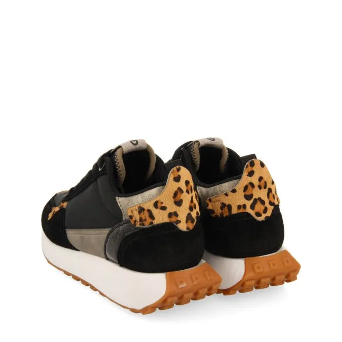 BLACK RETRO SNEAKERS WITH ANIMAL-PRINT