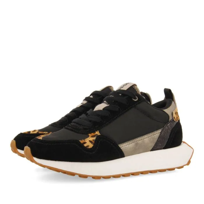 BLACK RETRO SNEAKERS WITH ANIMAL-PRINT