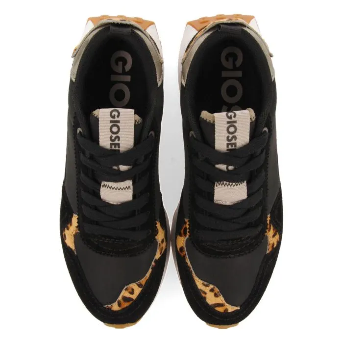 BLACK RETRO SNEAKERS WITH ANIMAL-PRINT