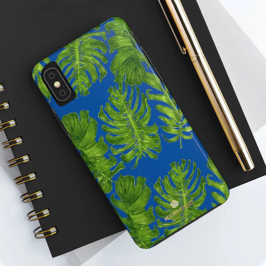 Blue Tropical Leaf iPhone Case, Green Hawaiian Case Mate Tough Samsung Galaxy Phone Cases