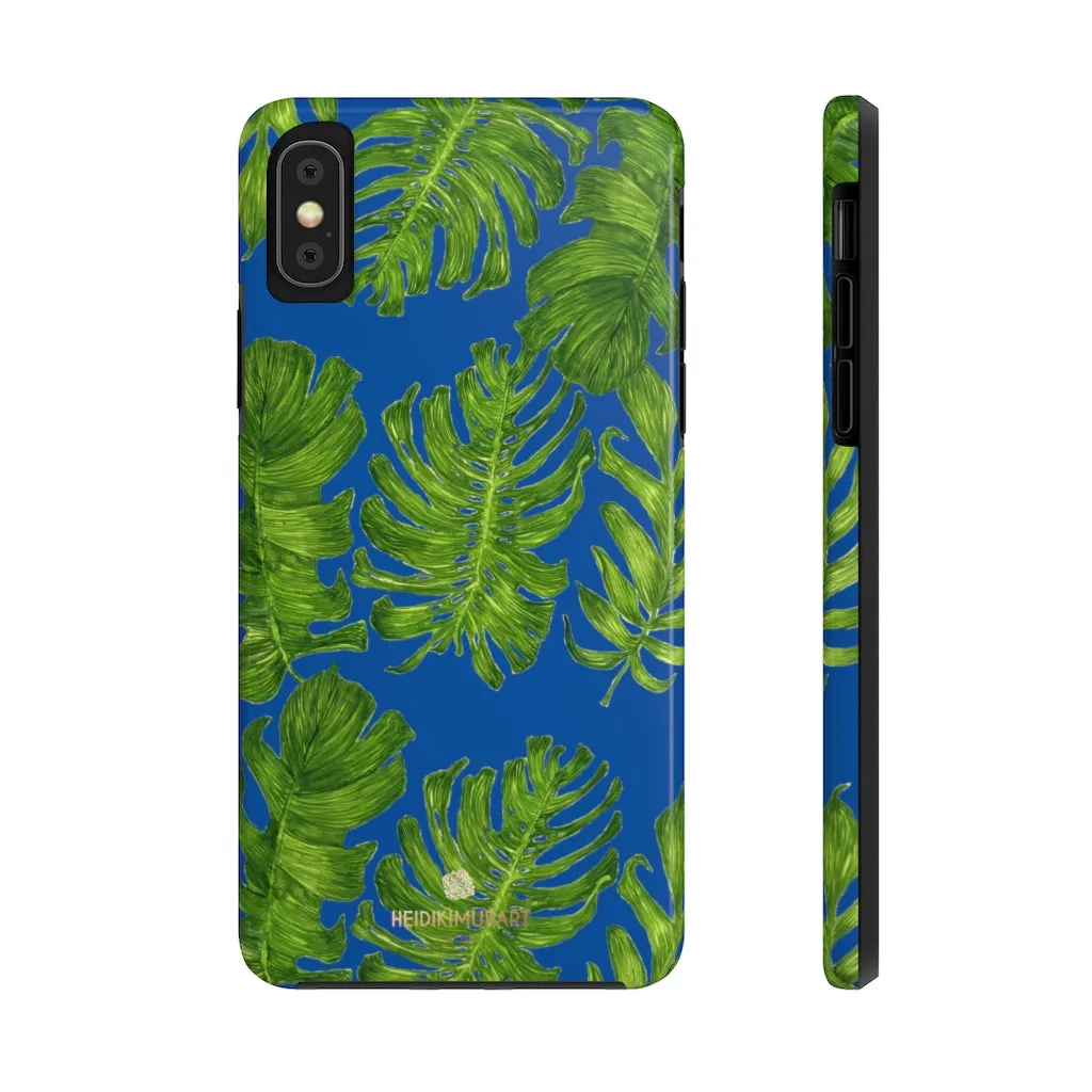 Blue Tropical Leaf iPhone Case, Green Hawaiian Case Mate Tough Samsung Galaxy Phone Cases