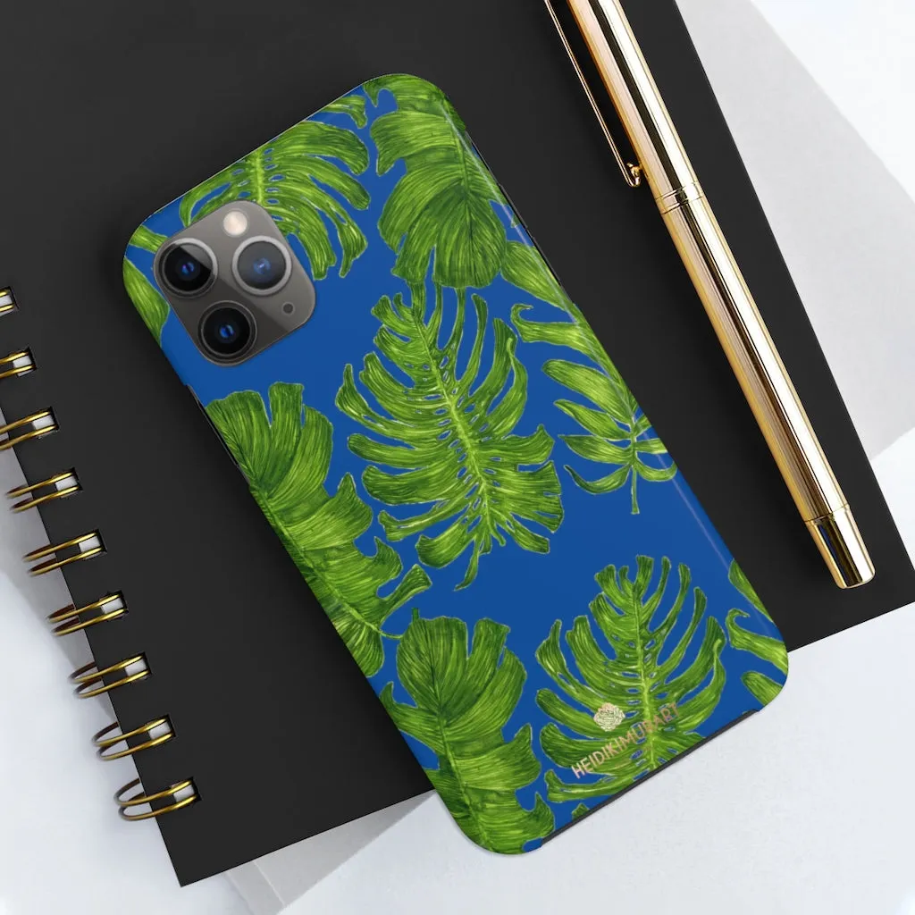 Blue Tropical Leaf iPhone Case, Green Hawaiian Case Mate Tough Samsung Galaxy Phone Cases