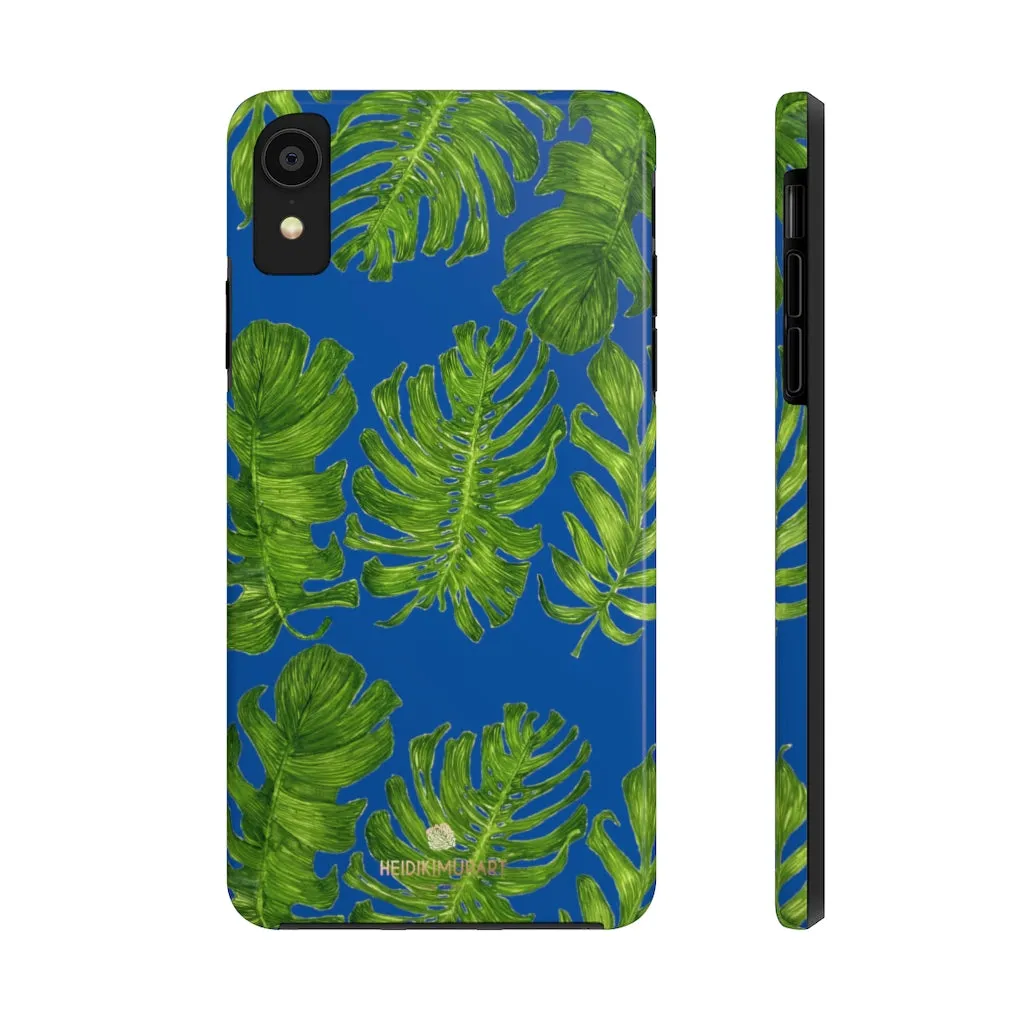 Blue Tropical Leaf iPhone Case, Green Hawaiian Case Mate Tough Samsung Galaxy Phone Cases