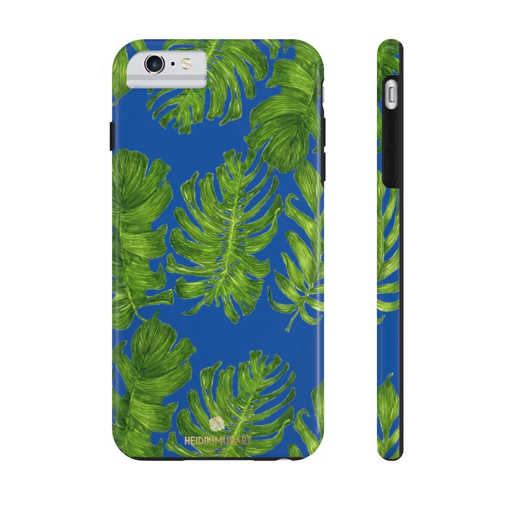 Blue Tropical Leaf iPhone Case, Green Hawaiian Case Mate Tough Samsung Galaxy Phone Cases