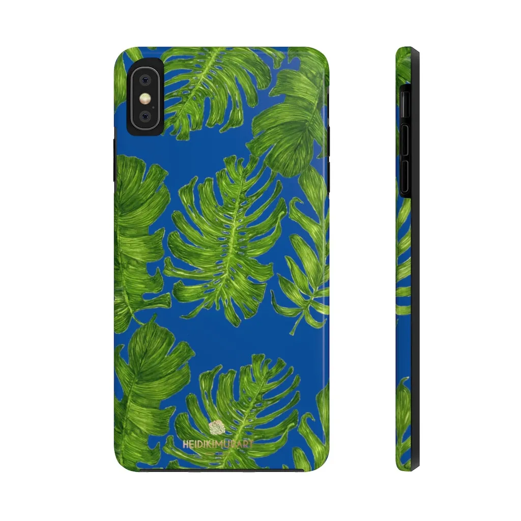 Blue Tropical Leaf iPhone Case, Green Hawaiian Case Mate Tough Samsung Galaxy Phone Cases