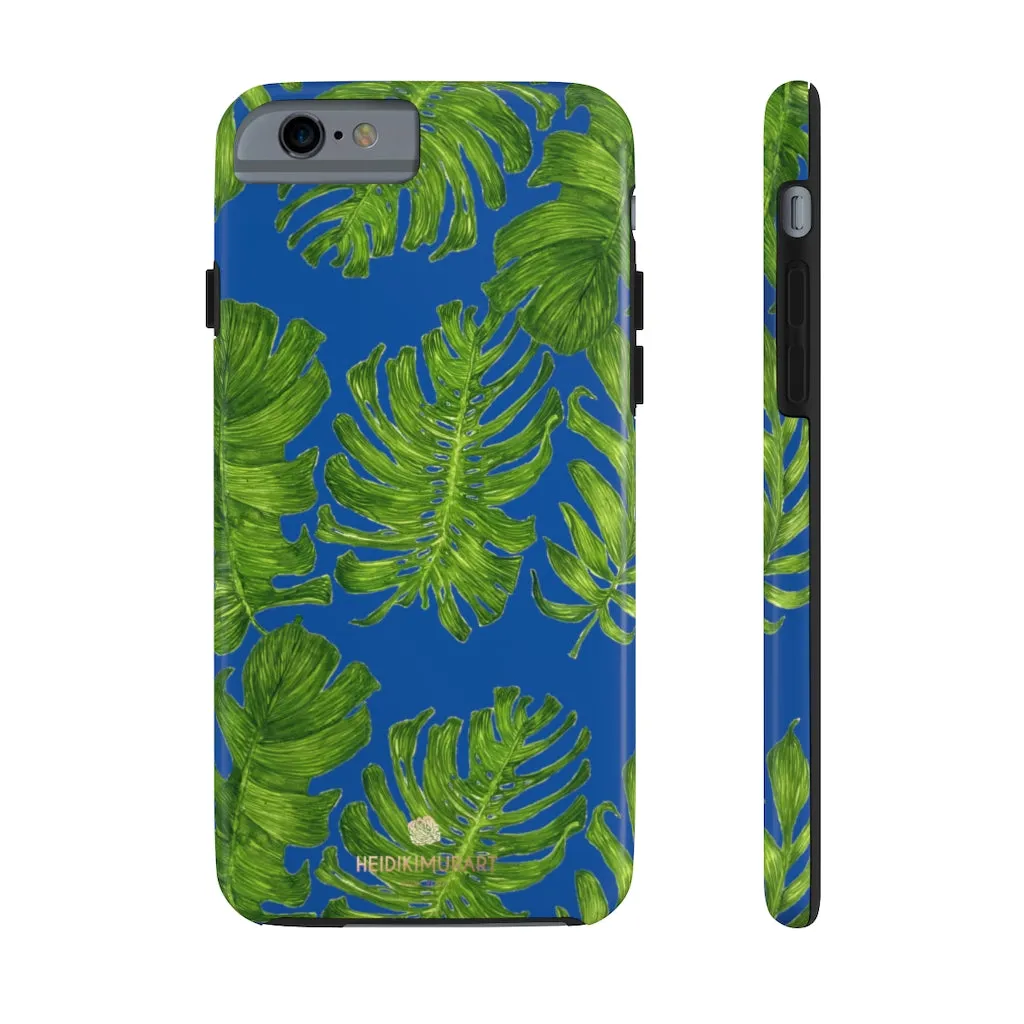 Blue Tropical Leaf iPhone Case, Green Hawaiian Case Mate Tough Samsung Galaxy Phone Cases