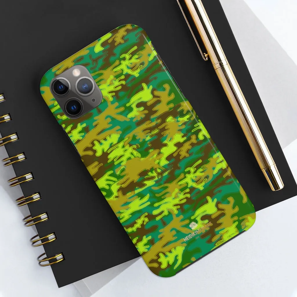 Bright Green Camo iPhone Case, Army Print Case Mate Tough Samsung Galaxy Phone Cases