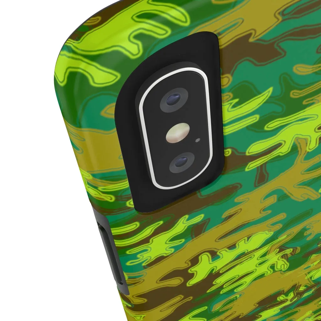 Bright Green Camo iPhone Case, Army Print Case Mate Tough Samsung Galaxy Phone Cases