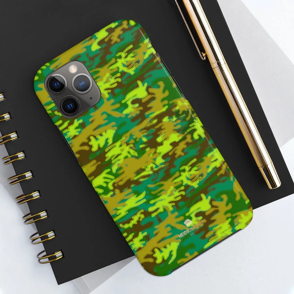 Bright Green Camo iPhone Case, Army Print Case Mate Tough Samsung Galaxy Phone Cases