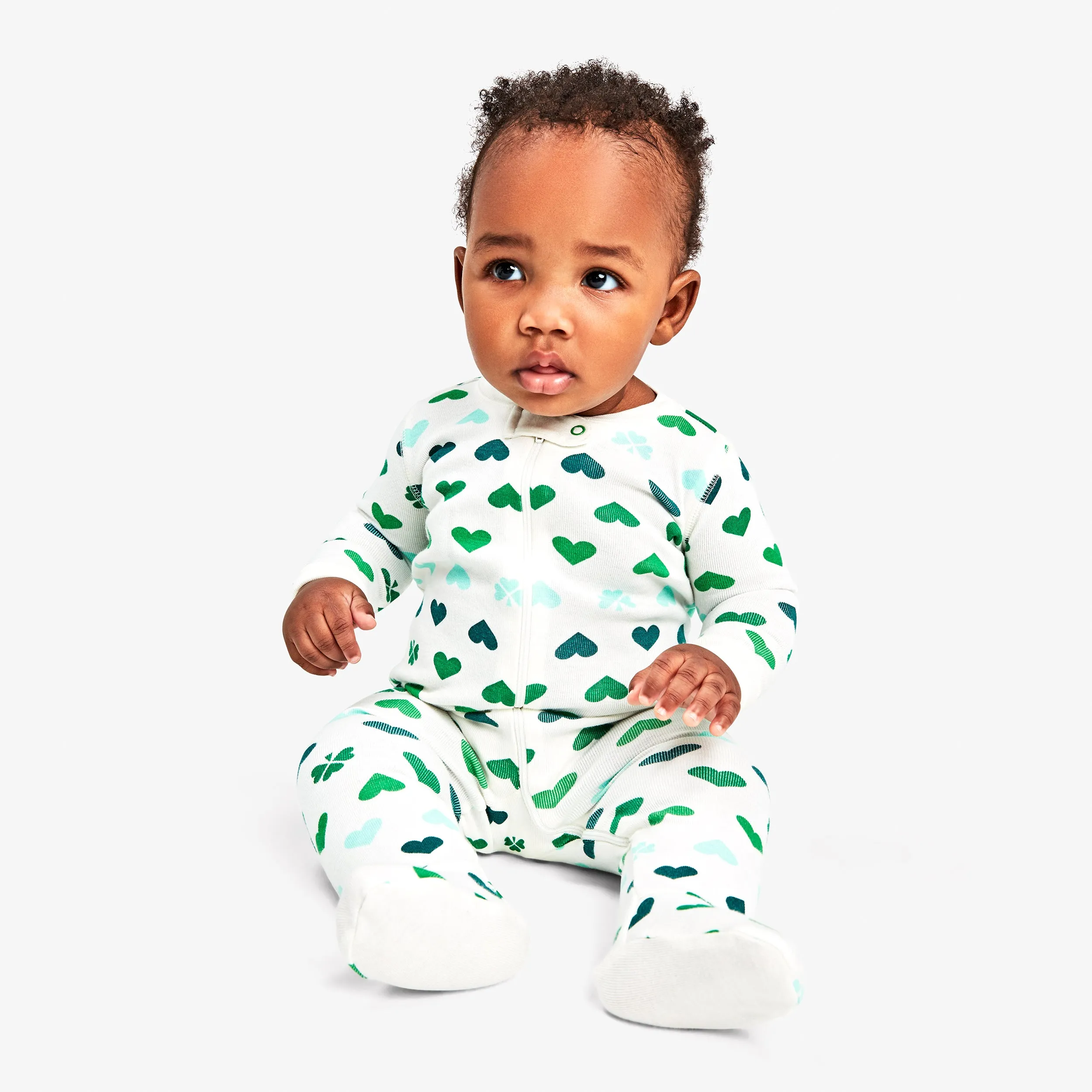 Clearance baby organic zip footie in lucky clovers