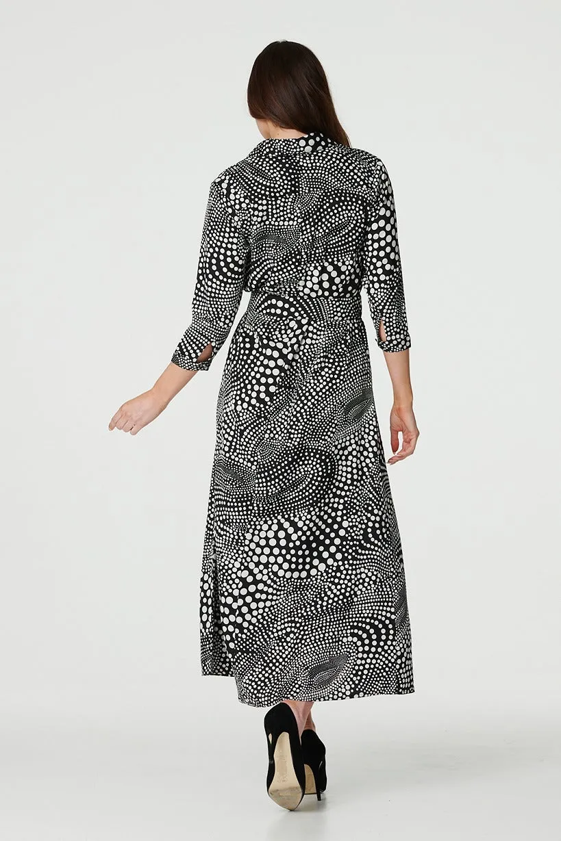 Dotty Print 3/4 Sleeve Shirt Dress