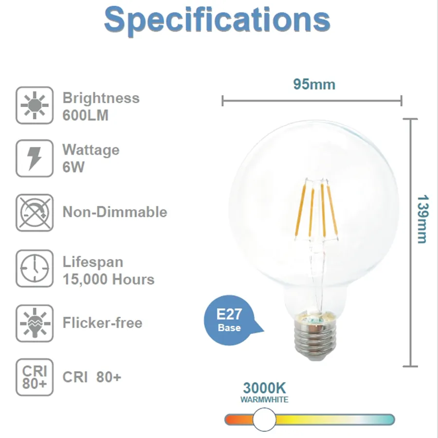 Filament Globe Bulb Warmwhite 6W