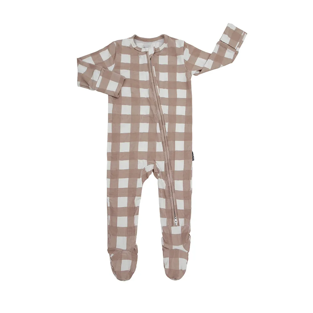 Footed Zipper Sleeper - Taupe Plaid