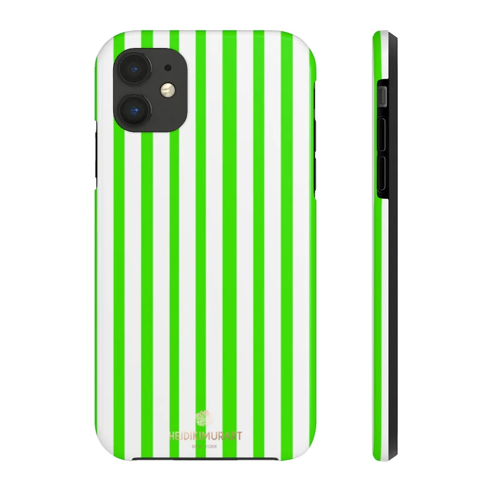 Green White Striped iPhone Case, Modern Case Mate Tough Samsung Galaxy Phone Cases