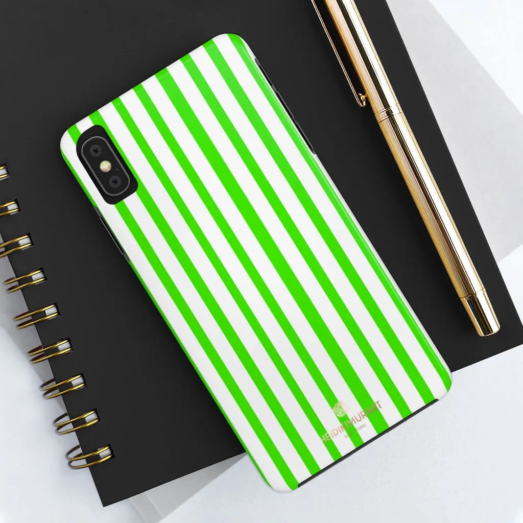 Green White Striped iPhone Case, Modern Case Mate Tough Samsung Galaxy Phone Cases