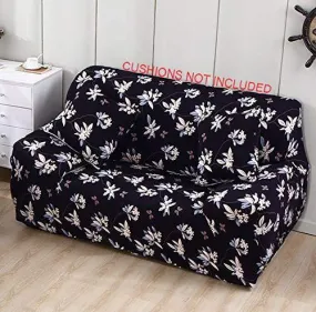 House of Quirk Universal Sofa Cover Big Elasticity Cover for Couch Flexible Stretch Sofa Slipcover (Black Flower, Double Seater 145-185 cm)