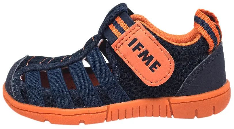 IFME Boy's & Girl's Playa Navy Cobalt and Orange Venice Elastic Lace Mesh Hook and Loop Fisherman Style Sandal