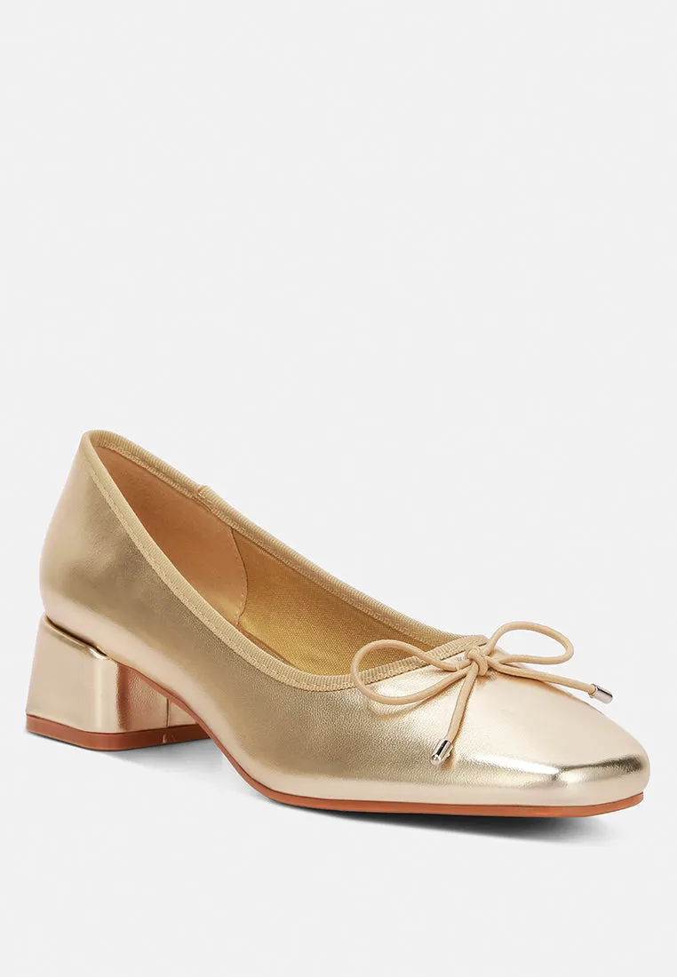 Laga Metallic Low Block Heel Ballerinas