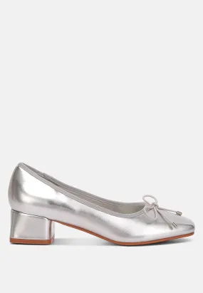 Laga Metallic Low Block Heel Ballerinas