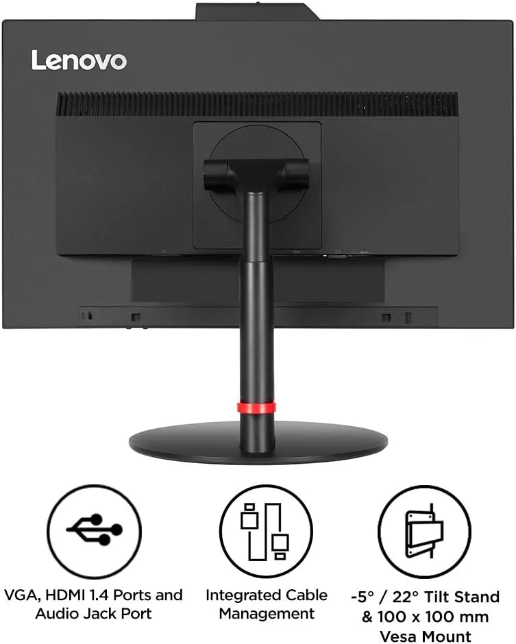 Lenovo ThinkVision T22v-10 21.5" Full HD IPS (1920 x 1080P) 60 Hz (Borderless/Frameless) - HDMI, VGA, DP ports, USB3.0, fully functional stand with Camera, Speaker & Mic | OPEN-BOX - 60 DAYS WARRANTY