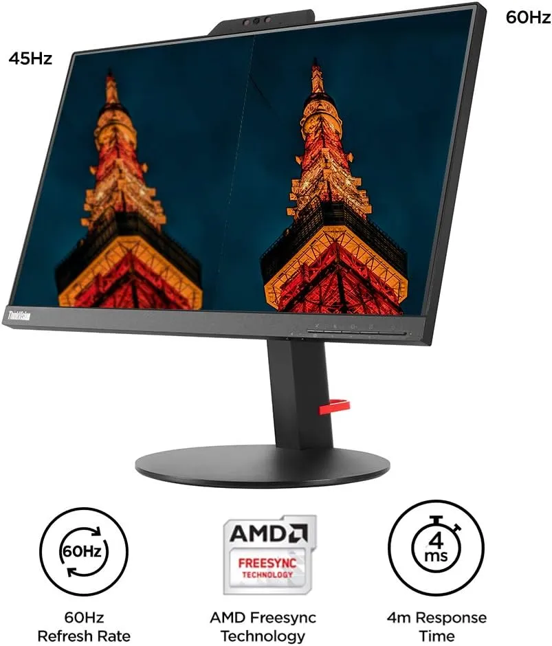 Lenovo ThinkVision T22v-10 21.5" Full HD IPS (1920 x 1080P) 60 Hz (Borderless/Frameless) - HDMI, VGA, DP ports, USB3.0, fully functional stand with Camera, Speaker & Mic | OPEN-BOX - 60 DAYS WARRANTY