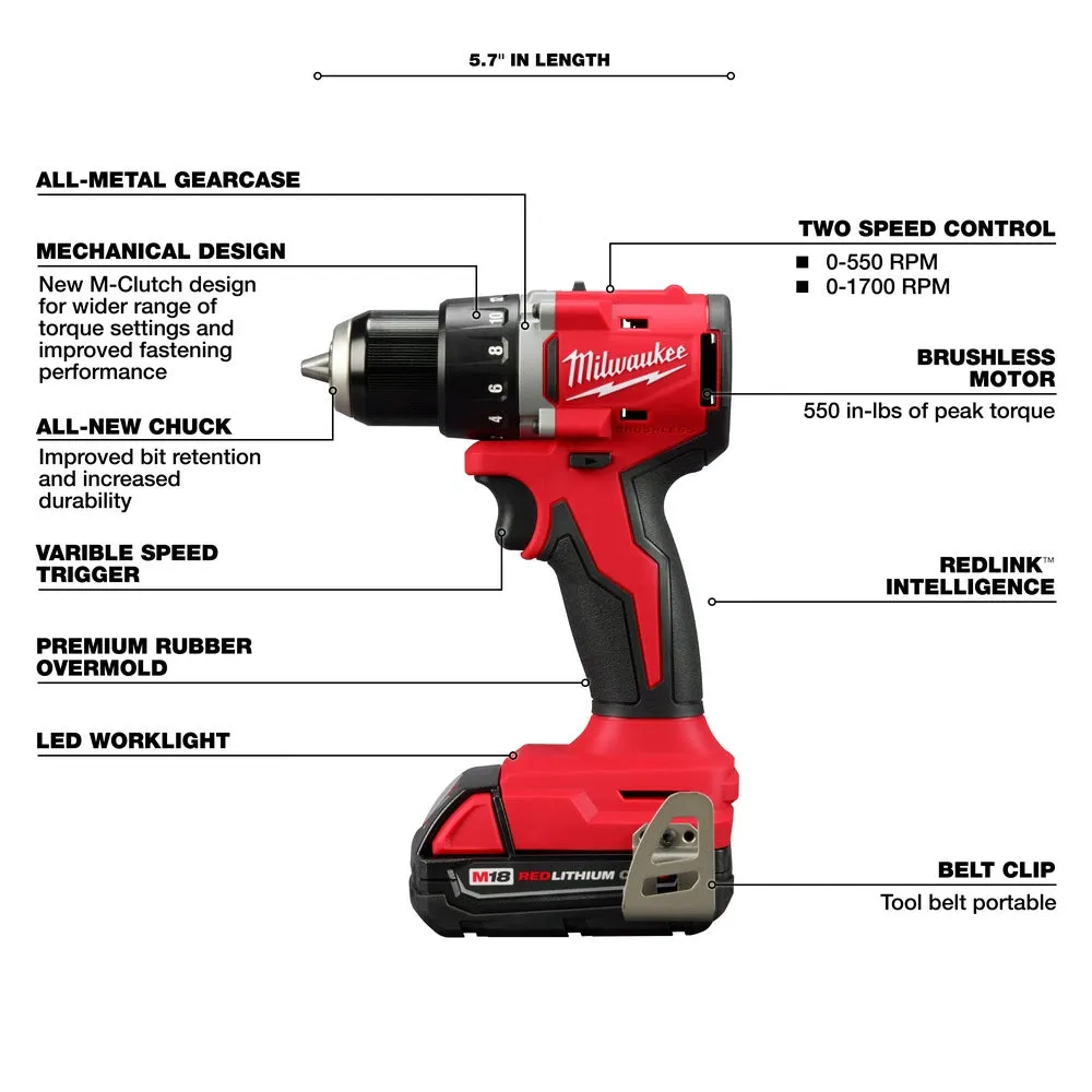 Milwaukee 3601-21P M18 Compact Brushless 1/2" Drill/Driver Kit