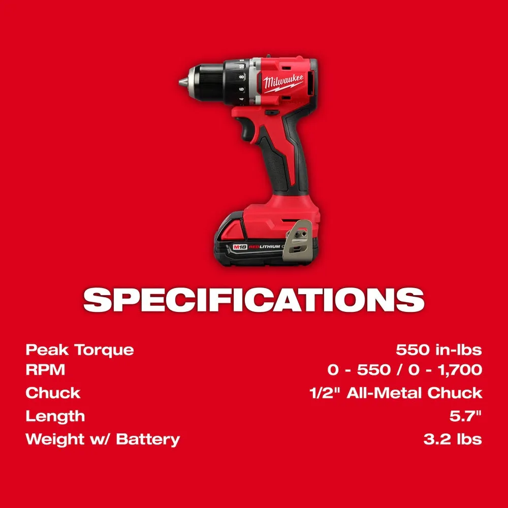 Milwaukee 3601-21P M18 Compact Brushless 1/2" Drill/Driver Kit