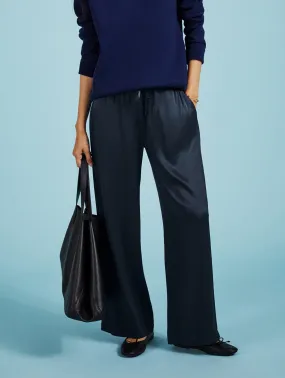 Monica Satin Wide Leg Trousers | Navy