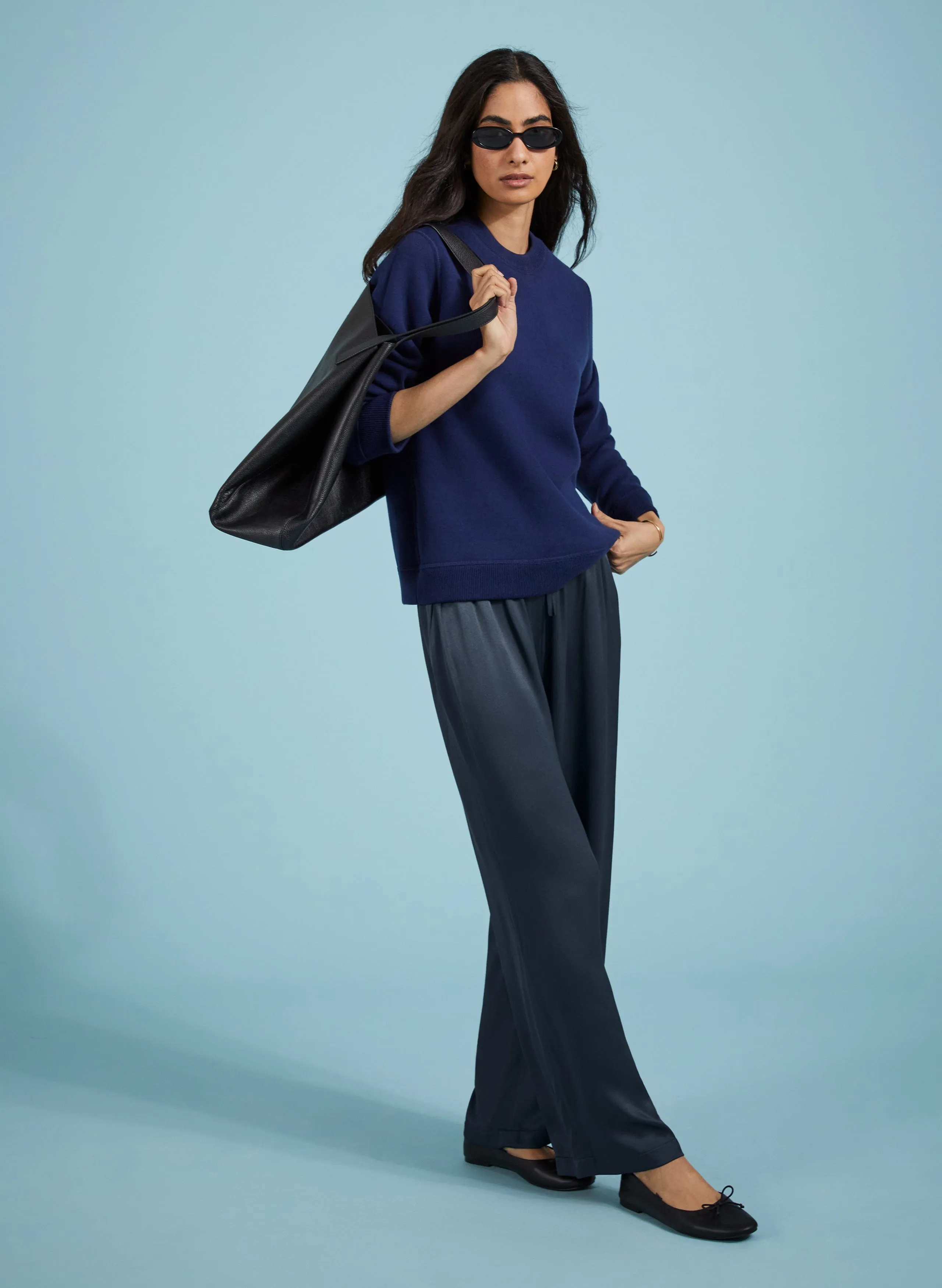 Monica Satin Wide Leg Trousers | Navy