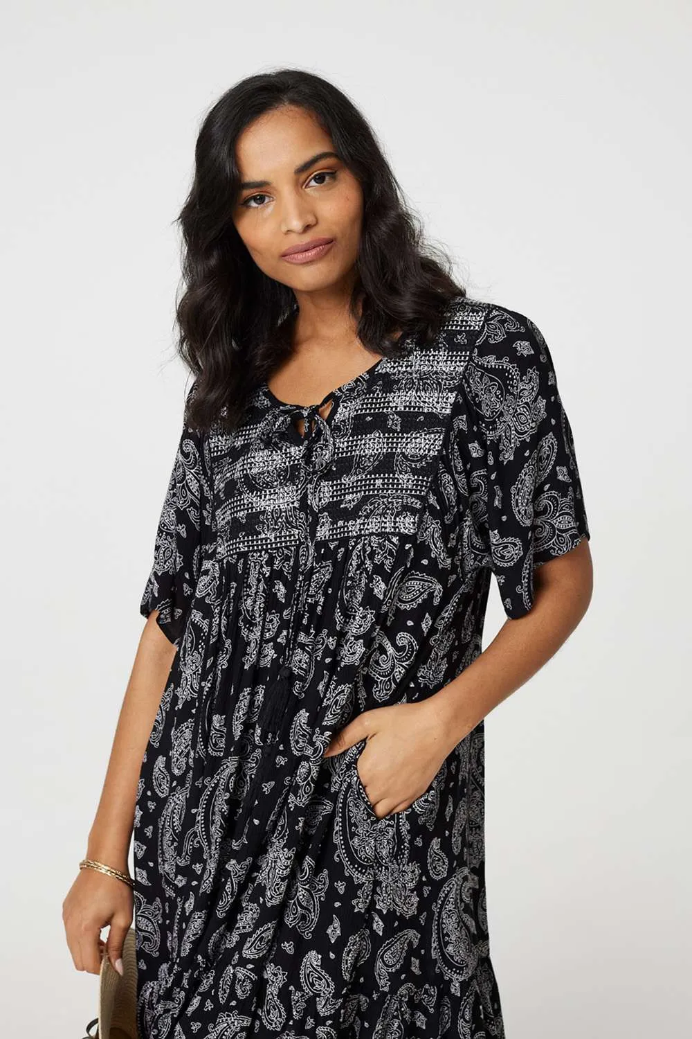 Paisley Print Keyhole Neck Relaxed Dress