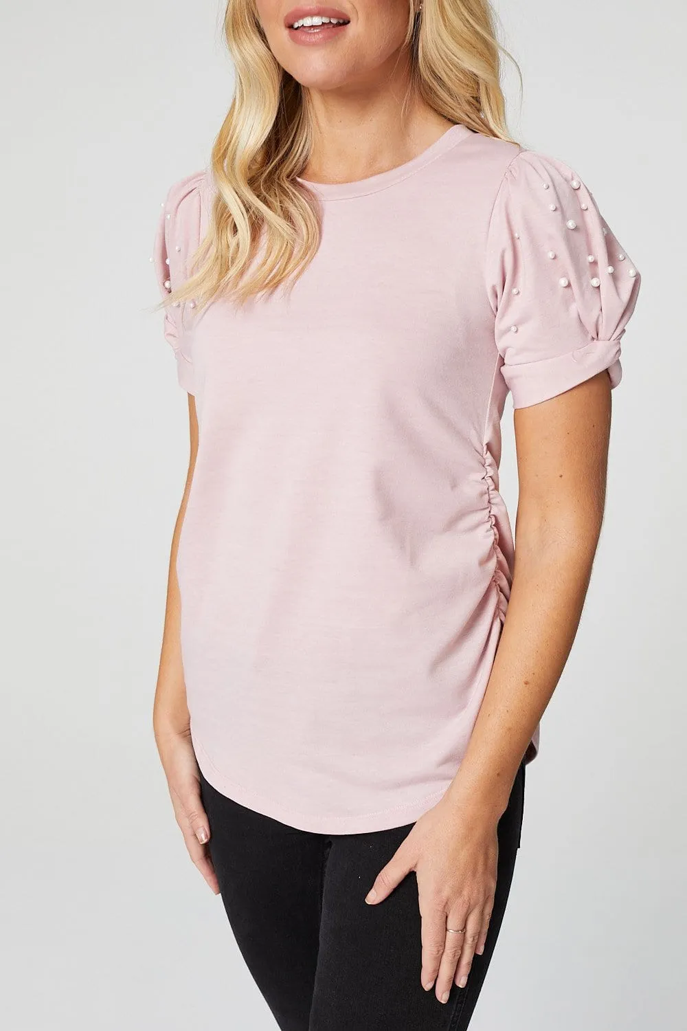 Pearl Embellished Short Sleeve T-Shirt