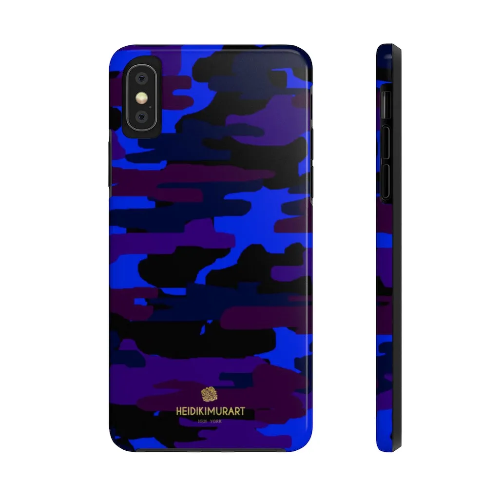 Purple Blue Camo Print Phone Case, Army Military Case Mate Tough Phone Cases-Made in USA