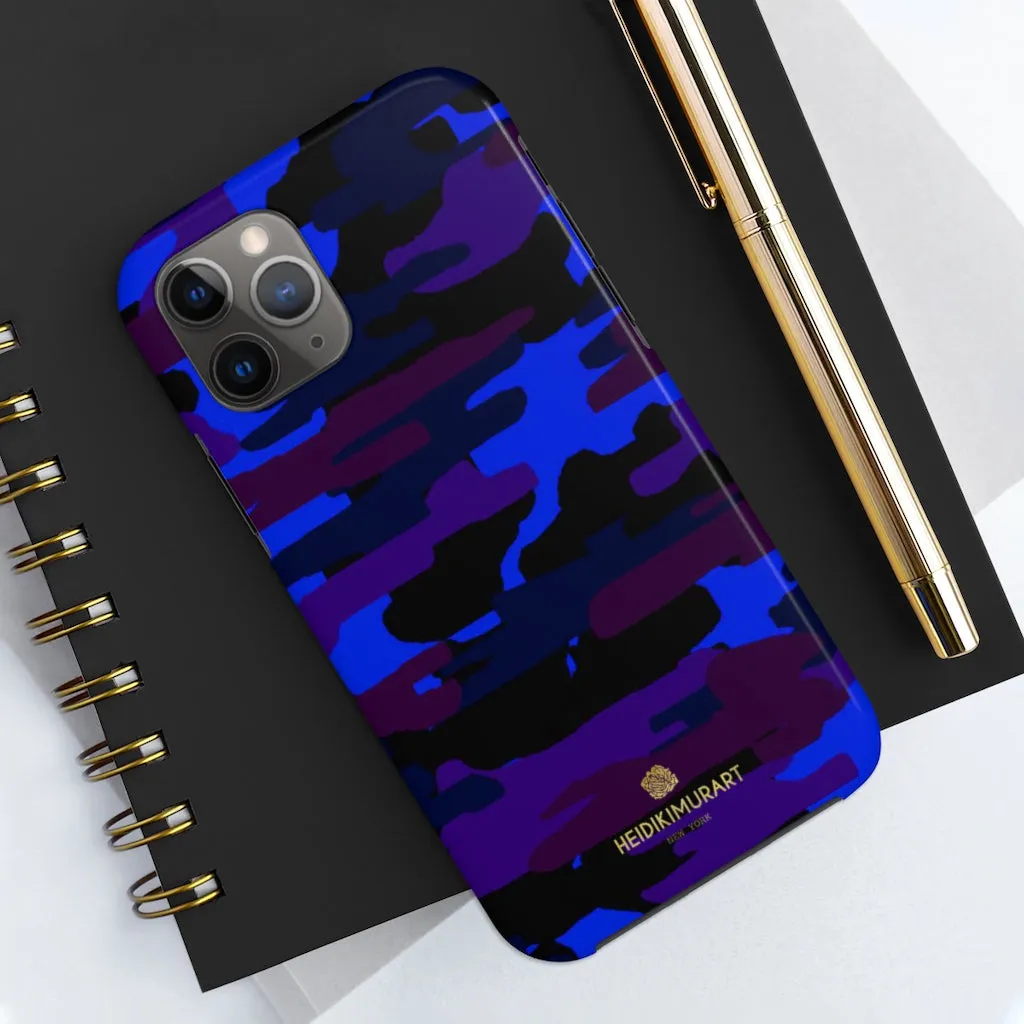 Purple Blue Camo Print Phone Case, Army Military Case Mate Tough Phone Cases-Made in USA